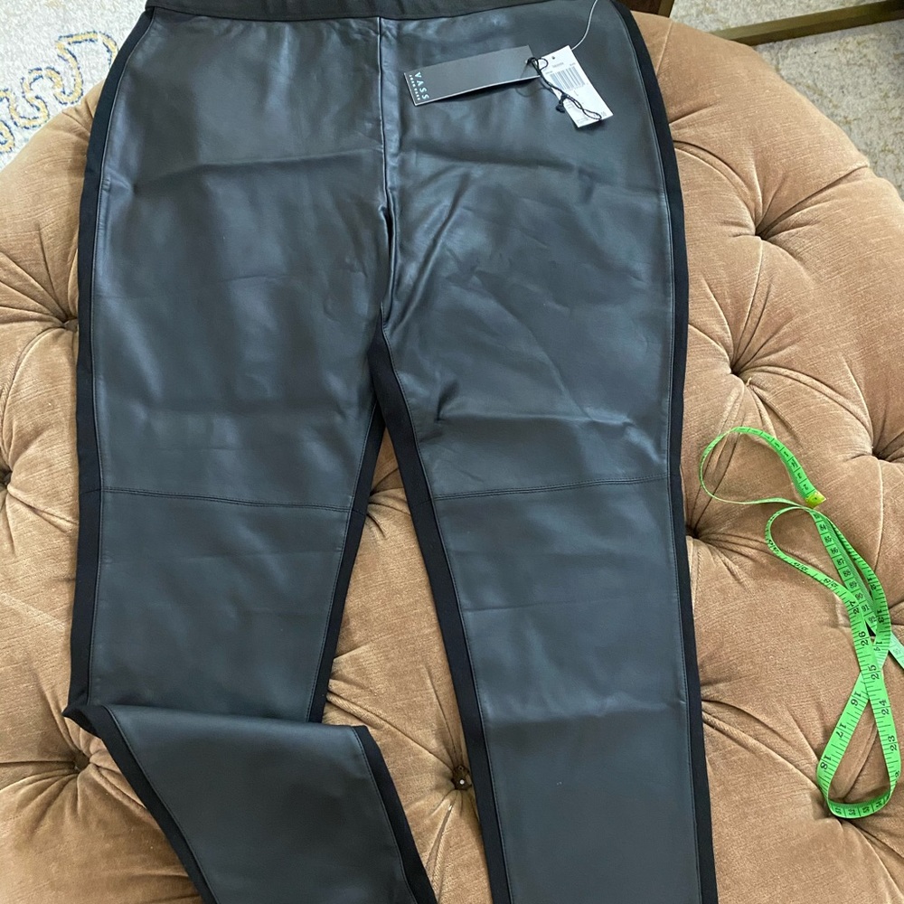 Joan Vass front faux leather pants size L